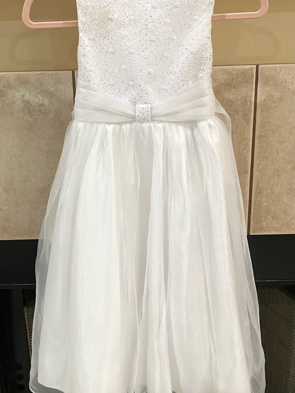 SZ 6 White Tulle Formal Flower Girl Party  Dress mini scattered crystal Bodice